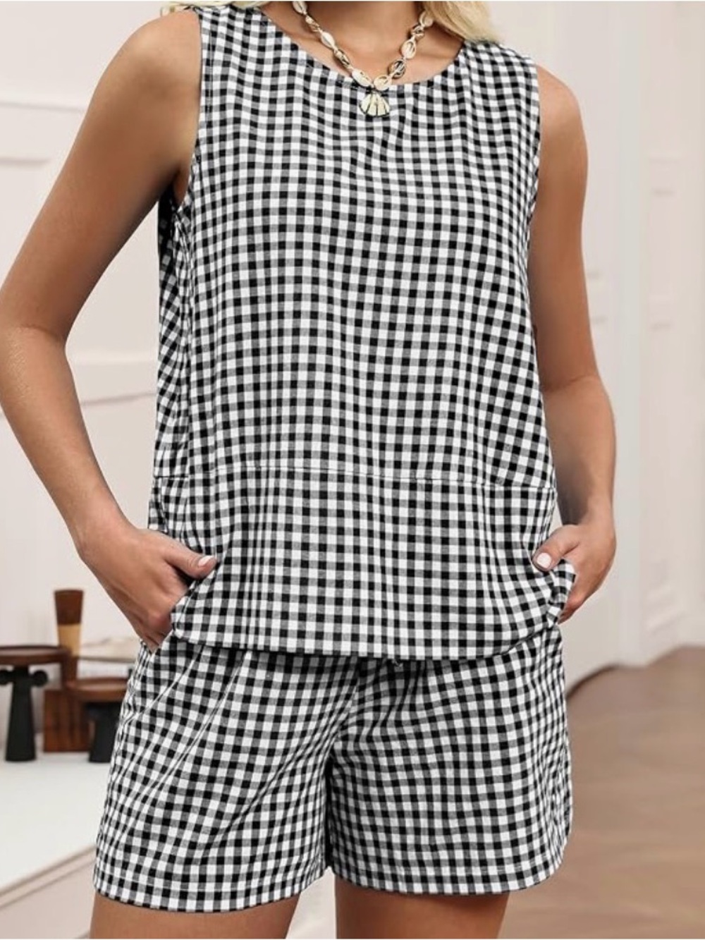 Women's Black & White Gingham Set